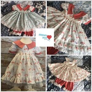 Toddler Girls' Vintage Style Floral Dress and Bloomers Set 3in1. NB, 3-6m & 4T